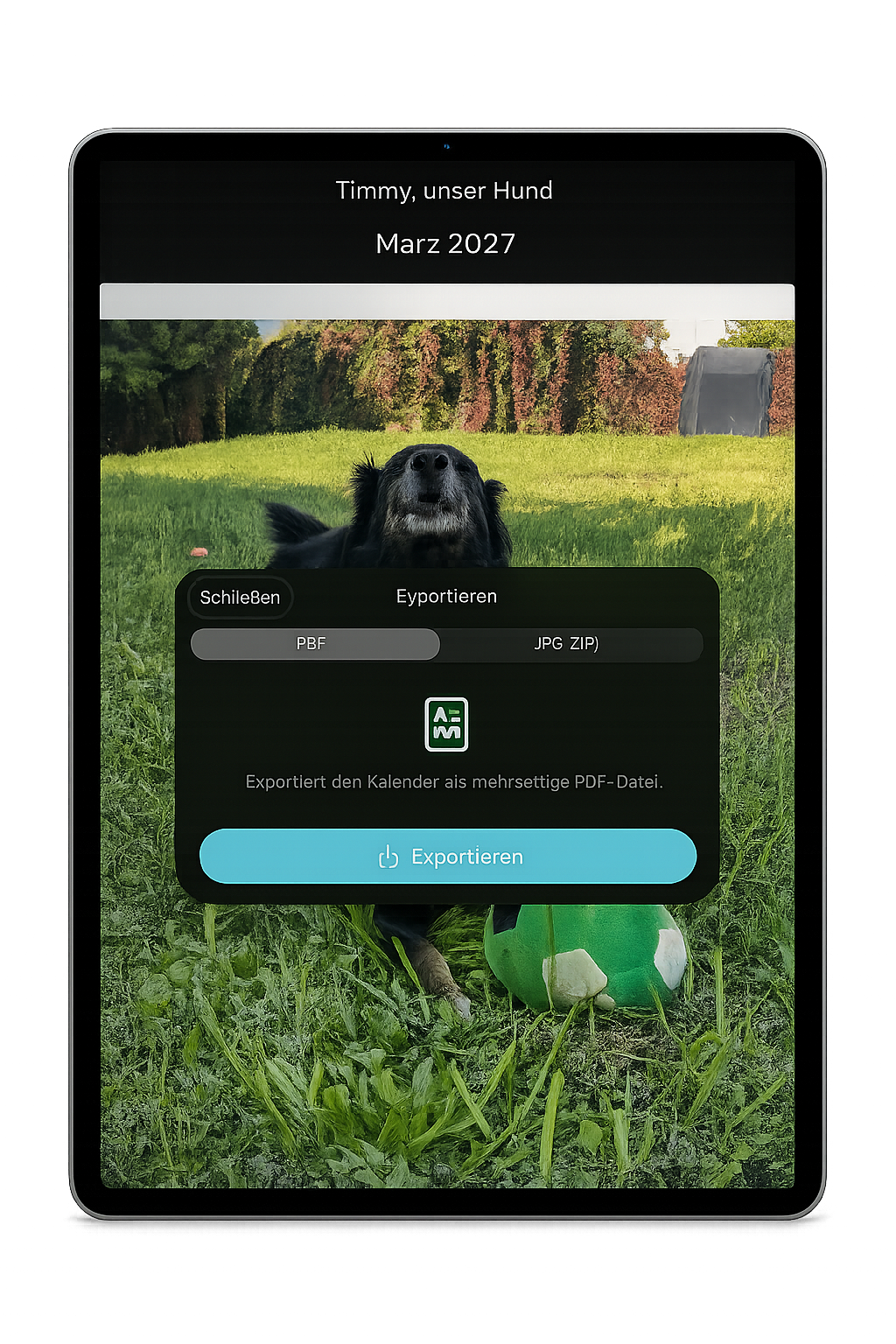 PhotoCal iPad – Export als PDF oder JPG ZIP